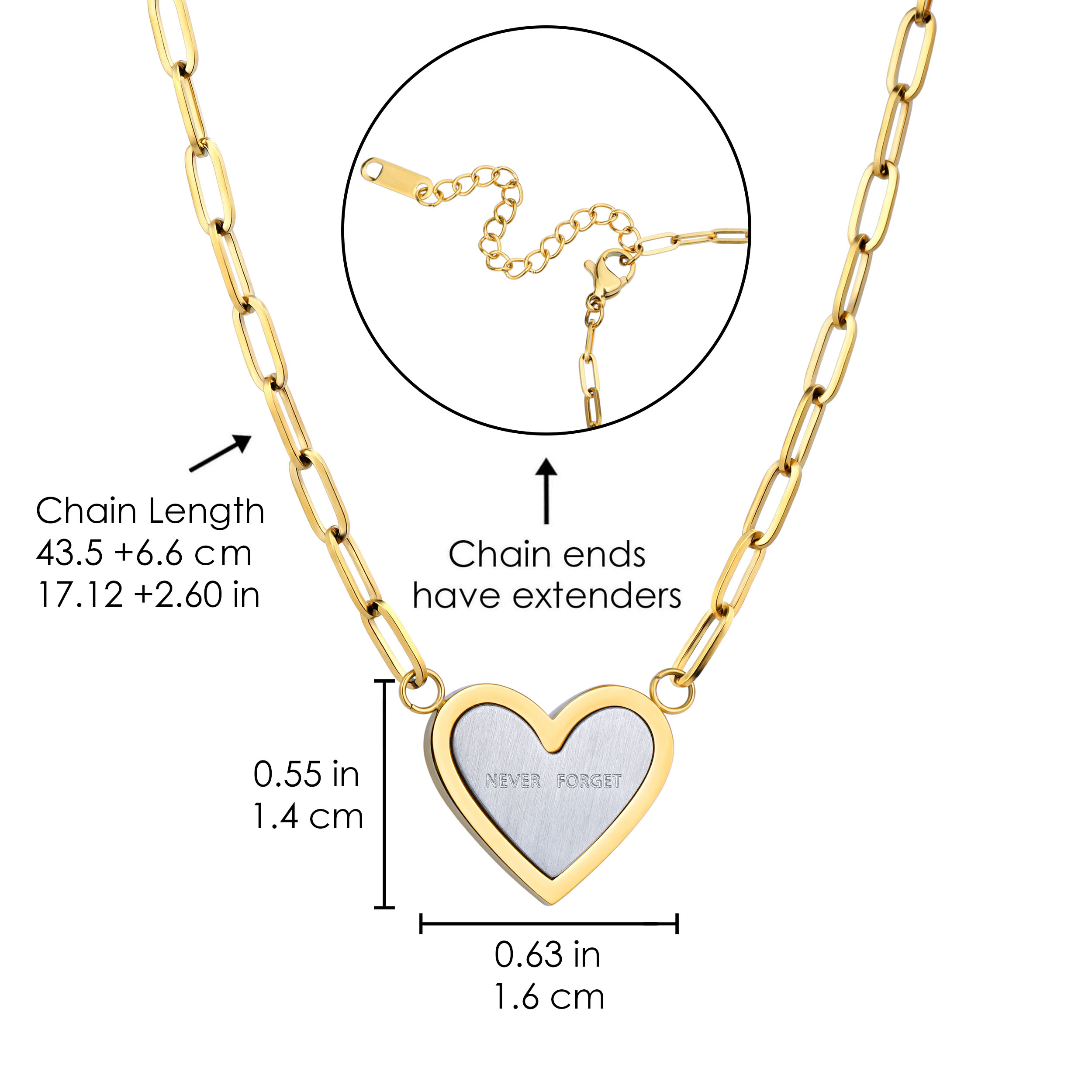 18 Karat vergoldete Damenschmuck-Edelstahl-Büroklammerkette mit Herzform-Anhänger-Halskette 