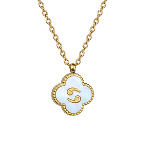 Edelstahl Halskette 12 Sternbilder Damen 18k Gold Vierblättriges Kleeblatt Halskette