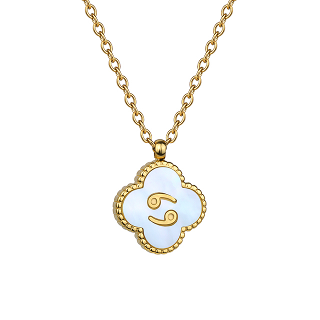 Edelstahl Halskette 12 Sternbilder Damen 18k Gold Vierblättriges Kleeblatt Halskette