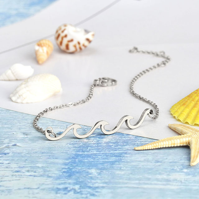 Wellen-Fußkettchen, Gold versilbert, Meereswellen-Fußkettchen, zierliches Strand-Fußkettchen für Frauen, Teenager, Mädchen, Surfer-Schmuck, Geschenke, Boho-Sommer-Fußkettchen
