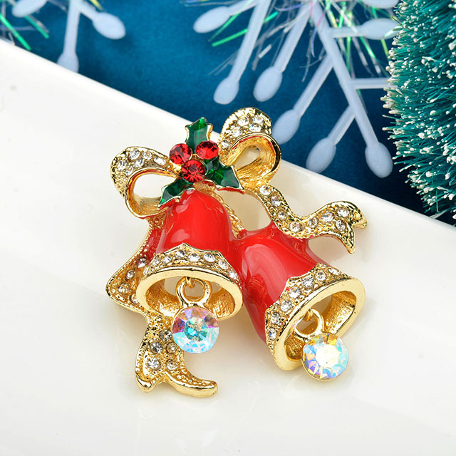 Weihnachts-Brosche für Damen und Mädchen, Kristall-Strass-Broschen und Anstecknadeln, bunte Emaille, niedliche Glocken-Brosche, modischer Weihnachtsschmuck, Urlaubsgeschenke.