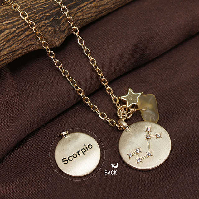 Sternzeichen-Halskette für Frauen, vergoldet, zierliche Sternbild-Stern-Halsketten-Anhänger-Charms, goldene runde Scheibe, Sternzeichen-Halsketten für Frauen und Mädchen, Astrologie-Halskette, Schmuck, Geschenk 