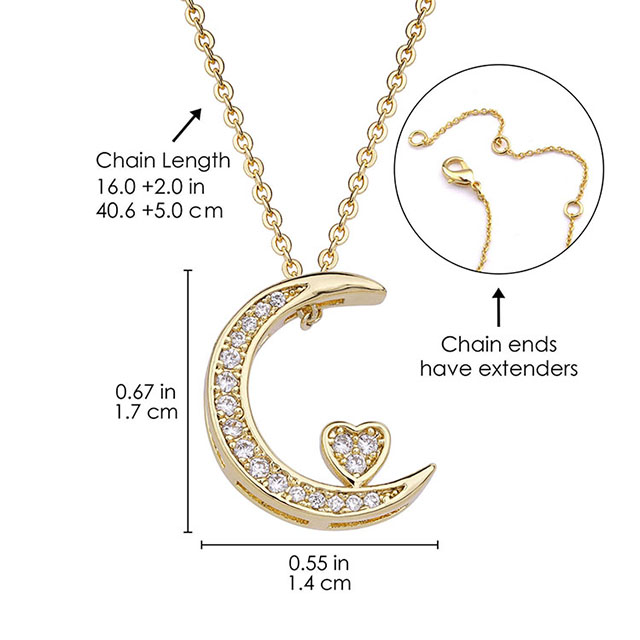  Mond-Halskette für Damen, versilbert, vergoldet, zierlicher Zirkonia, Halbmond, Stern-Anhänger, Halskette, Mondschmuck für Damen und Mädchen, Geburtstag, Weihnachten, Valentinstag, Geschenk für Freundin