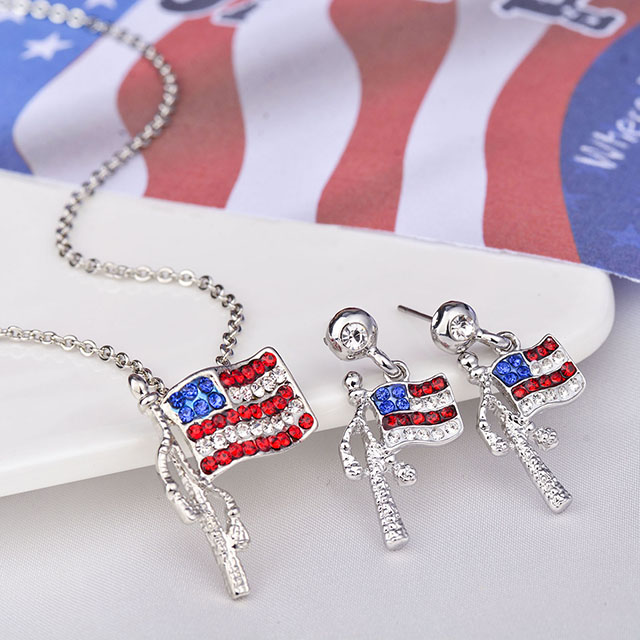 Amerikanische Flagge Sterne Streifen Anhänger Kette Halskette USA Flagge Ohrringe Set 