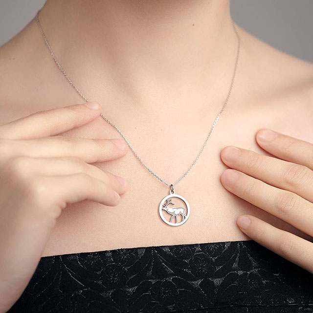  Tier-Halskette für Damen, Silber vergoldet, Wildtier-Natur-Tier-Anhänger, Kreis-Halskette, Bär, Elch, Hirsch, Elch, Natur-Schmuck, Tierliebhaber-Geschenke 