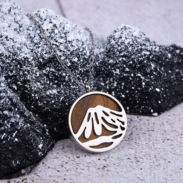 Edelstein-Berg-Halskette für Frauen, Türkis-Obsidian-Kreis-Anhänger-Halskette, Edelstahl-Bergketten-Halsketten für Frauen und Mädchen, Naturschmuck, Geschenk