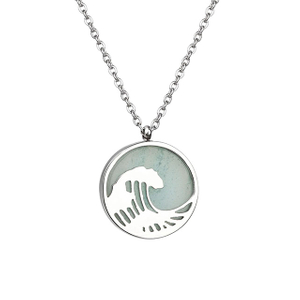 Edelstein-Wellen-Halskette für Frauen, Perlmutt-Türkis-Anhänger-Halskette, zierliche Kreis-Ozean-Wellen-Halsketten für Frauen, Mädchen, Surfer, Strand, Schmuck, Geschenke