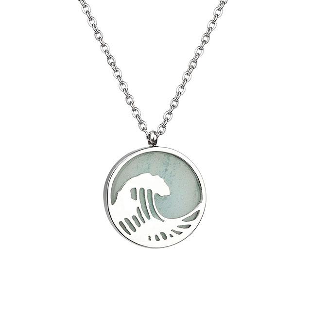 Edelstein-Wellen-Halskette für Frauen, Perlmutt-Türkis-Anhänger-Halskette, zierliche Kreis-Ozean-Wellen-Halsketten für Frauen, Mädchen, Surfer, Strand, Schmuck, Geschenke