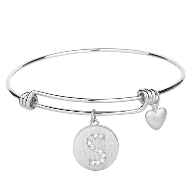 Erweiterbares Initialenarmband mit rundem Zirkonia-Stein 