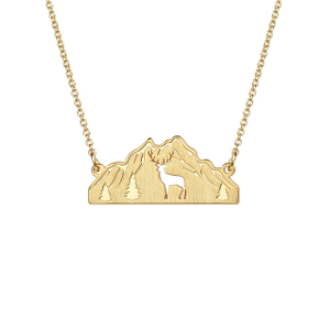 Berg-Halskette für Damen, vergoldet, Tierausschnitt, Wald, Baum, Gebirge, Anhänger, Halskette, Naturschmuck, Geschenk für Skifahrer, Wanderer, Naturliebhaber