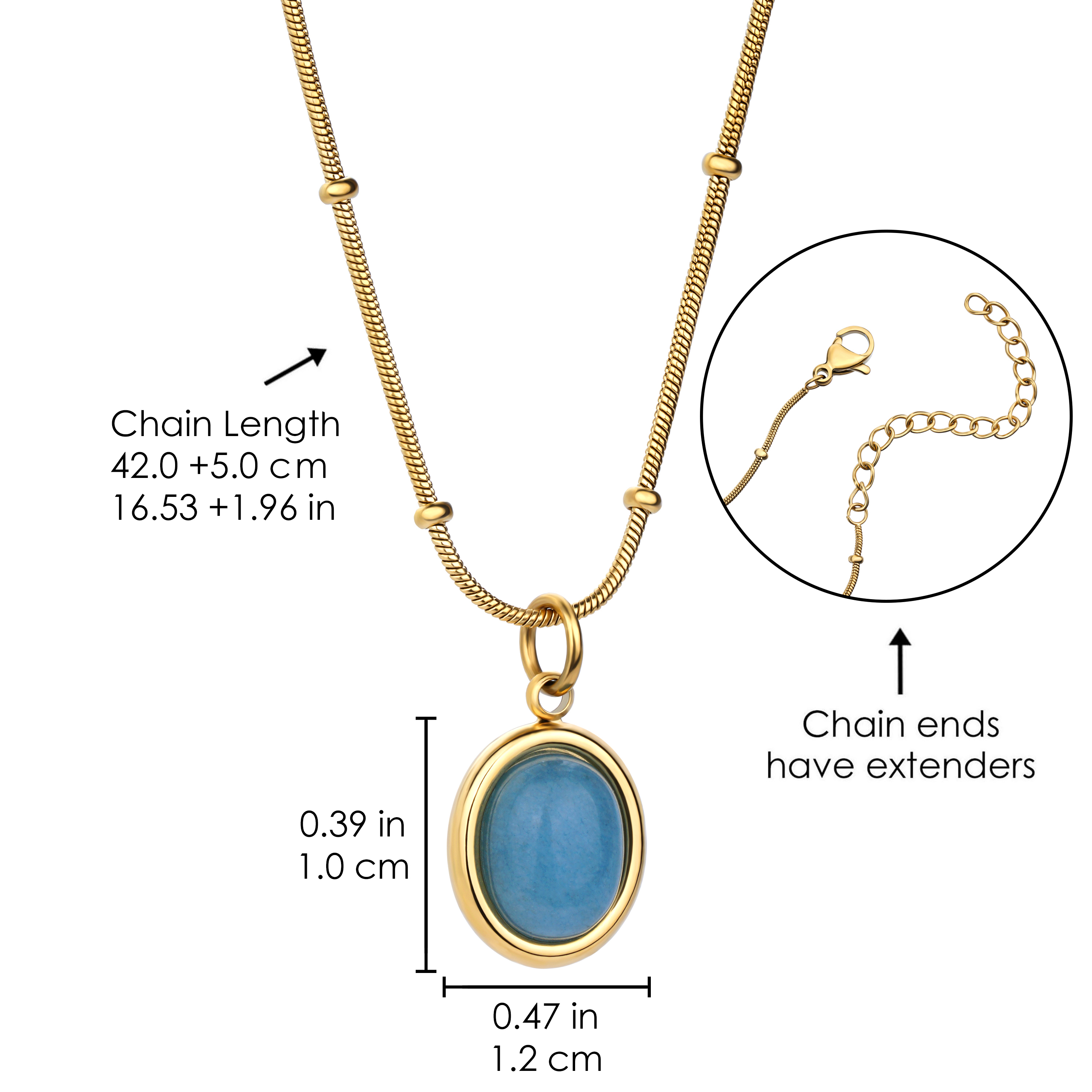 Edelstahl 18K Gold Textur Licht Luxus Stern Meer Oval Saphir Anhänger Halsband 