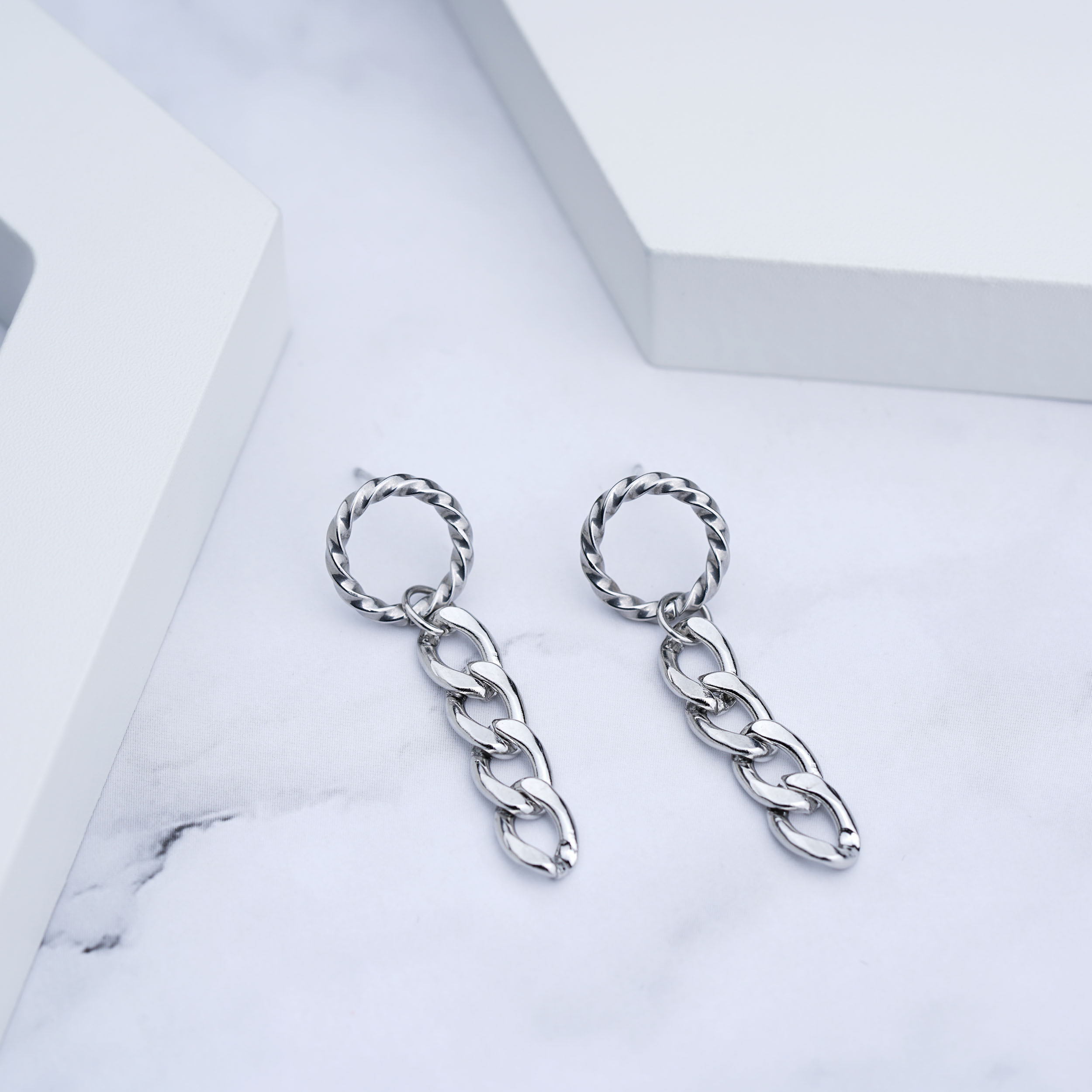 Edelstahl Punk Cuban Link Chain Drop Ohrringe Lange Quasten Ohrringe 