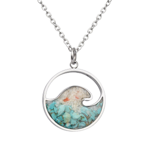 Türkisfarbene Edelstein-Halskette, Ozeanwellen-Bar-Anhänger für Frauen und Mädchen, Surfer, Strand, Schmuck, Geschenke