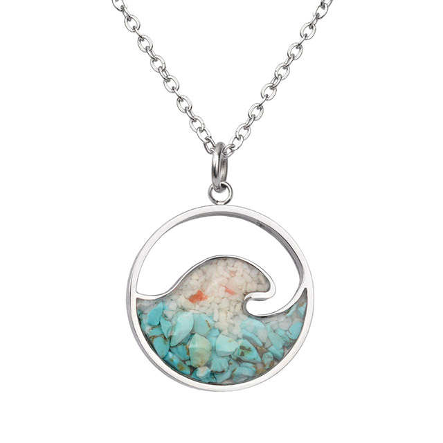Türkisfarbene Edelstein-Halskette, Ozeanwellen-Bar-Anhänger für Frauen und Mädchen, Surfer, Strand, Schmuck, Geschenke