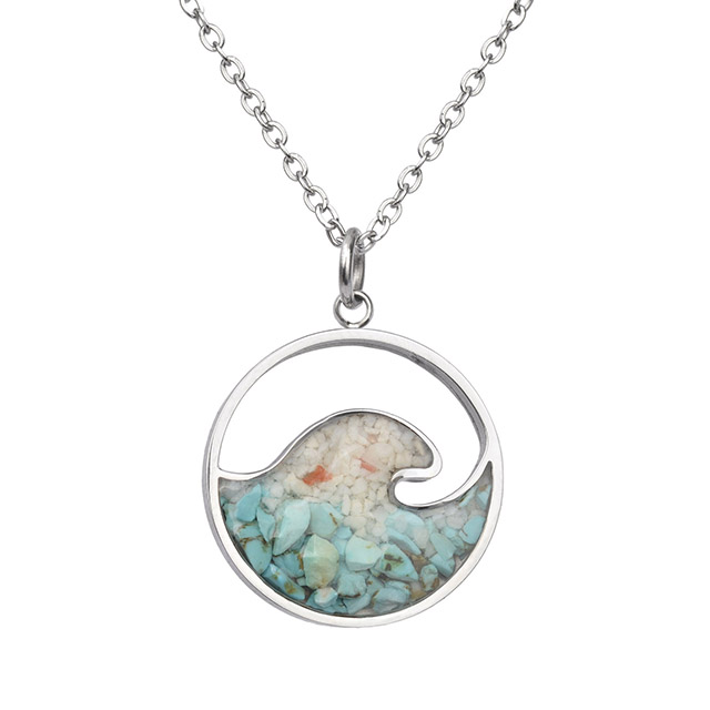 Türkisfarbene Edelstein-Halskette, Ozeanwellen-Bar-Anhänger für Frauen und Mädchen, Surfer, Strand, Schmuck, Geschenke