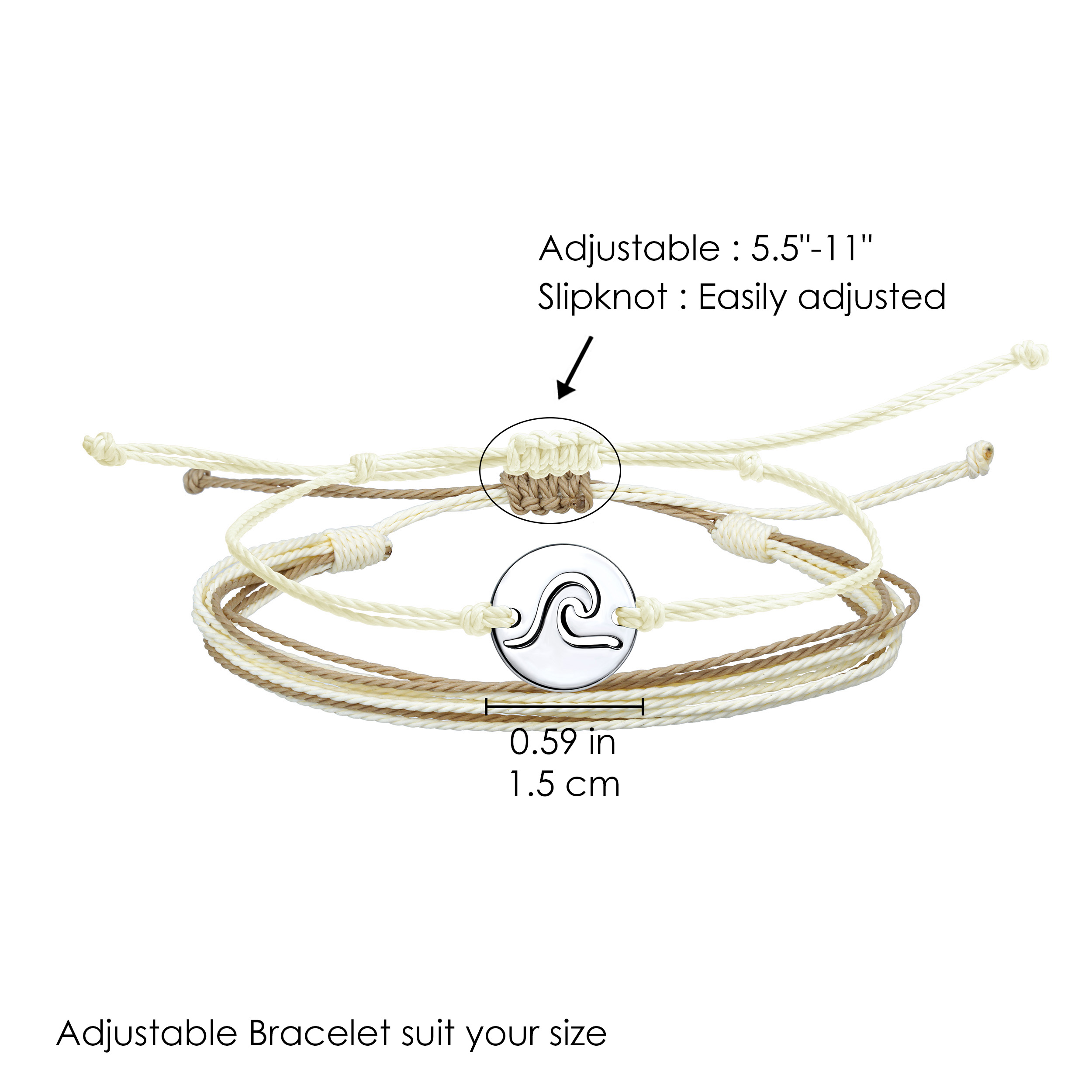 Doppellagige, verstellbare Sommerarmbänder mit Meereswellen-Charm 