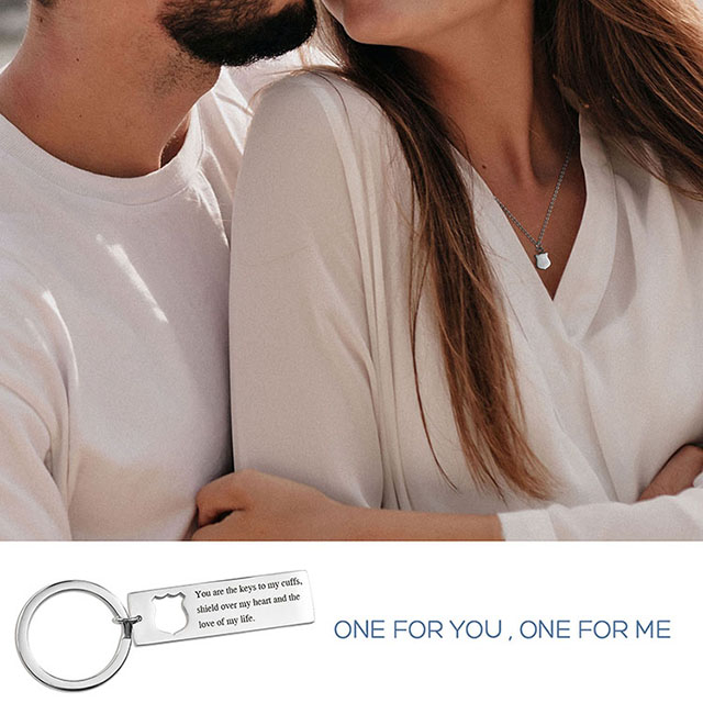 Personalisierte Halskette mit Polizeiabzeichen aus Edelstahl, passender Schlüsselanhänger