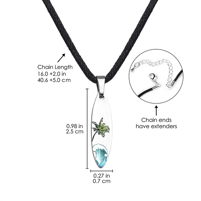 Surfbrett-Halskette für Damen und Herren, Ozeanwellen-Strand-Halsketten, Edelstahl, Surfbrett-Anhänger-Halskette, Sommer-Halskette, hawaiianischer Surfer-Schmuck, Geschenk