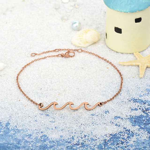 Wellen-Fußkettchen, Gold versilbert, Meereswellen-Fußkettchen, zierliches Strand-Fußkettchen für Frauen, Teenager, Mädchen, Surfer-Schmuck, Geschenke, Boho-Sommer-Fußkettchen