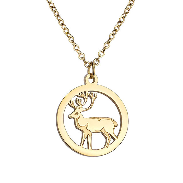  Tier-Halskette für Damen, Silber vergoldet, Wildtier-Natur-Tier-Anhänger, Kreis-Halskette, Bär, Elch, Hirsch, Elch, Natur-Schmuck, Tierliebhaber-Geschenke 