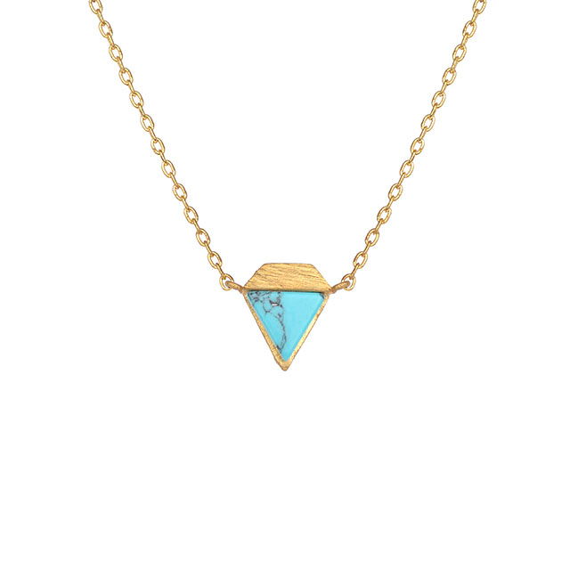 Edelstein-Stab-Halsketten für Damen, vergoldet, versilbert, simulierter Türkis, Halskette, Anhänger, Dreieck, Quadrat, Halsketten, zierliche Halsband-Halskette, Schmuck, Geschenk