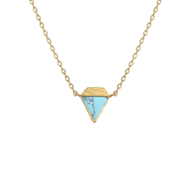 Edelstein-Stab-Halsketten für Damen, vergoldet, versilbert, simulierter Türkis, Halskette, Anhänger, Dreieck, Quadrat, Halsketten, zierliche Halsband-Halskette, Schmuck, Geschenk