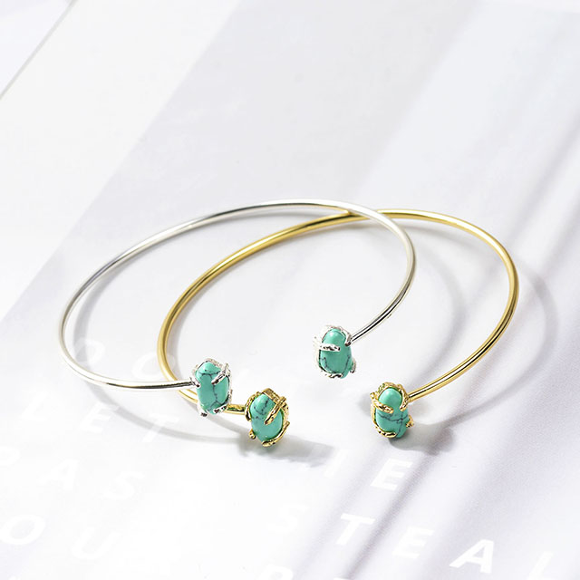 Offenes Manschettenarmband für Damen, versilberter Edelstein-Charm, Katzenaugen-Stein, Rosenquarz-Armband, verstellbare, stapelbare Armreifen 