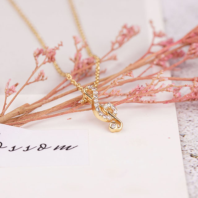 Halskette mit Musiknoten-Anhänger, Zirkonia, Musiknoten-Schmuck, Geschenke 