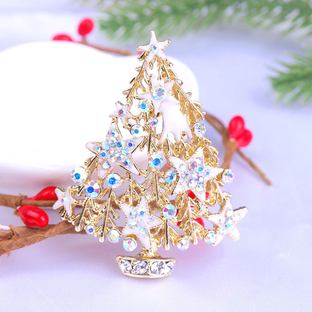 Weihnachtsbaum-Brosche für Damen und Mädchen, Kristall-Strass-Emaille-Perlenbroschen und Anstecknadeln, Vintage-Weihnachtsbrosche