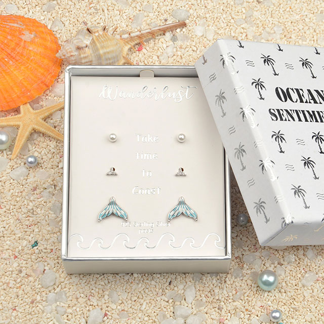 3 Paar Strand-Ohrstecker-Set für Damen, hypoallergene Zirkonia-Ohrringe, Meeresohrringe, Hawaii-Urlaub, Sommer-Ohrringe für Damen und Mädchen