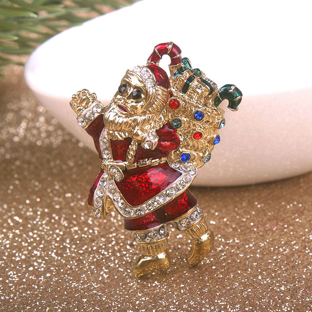 Niedliche Weihnachtsbrosche aus Kristall-Strass-Emaille