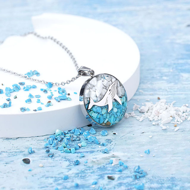 Zierliche Edelstein-Strand-Halskette für Frauen, türkisfarbene Trommelsplitter-Anhänger-Halskette, niedliche Seestern-Meeresschildkröten-Halskette für Frauen und Mädchen, Ozean-Halskette, hawaiianischer Strandliebhaber-Schmuck, Geschenk