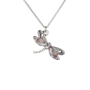 Bunte Libellen-Halskette, handbemalte Libellen-Halsketten für Frauen, zierliche süße Libellen-Charm-Schmuck-Anhänger-Halskette – Silber