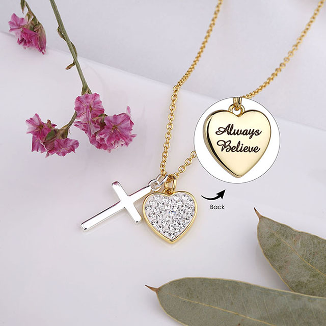 Kreuz-Halsketten für Damen, versilbert, vergoldet, zierliche kleine Herz-Kreuz-Halsketten-Anhänger, Glaube-Halskette, Gebetsanhänger, christlicher religiöser Geburtstag, Weihnachtsschmuck für Frauen und Mädchen