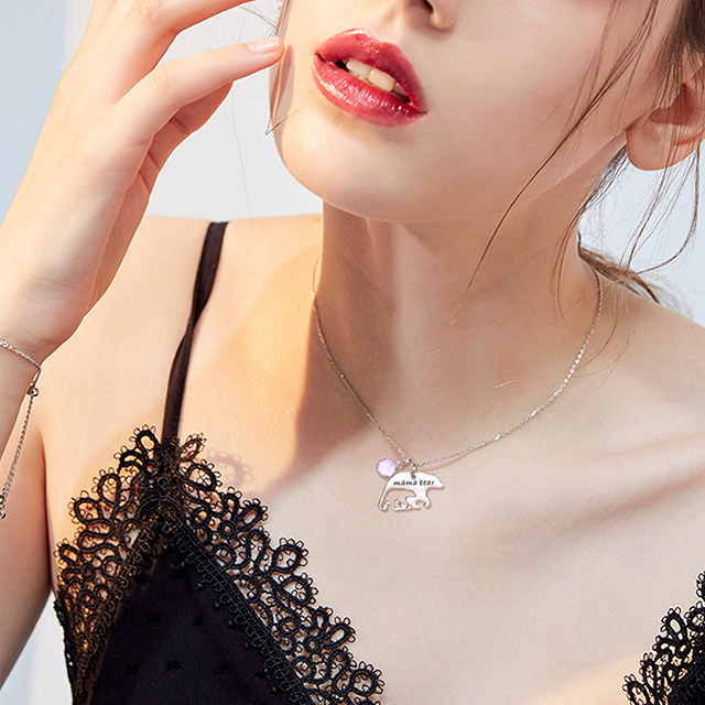 Mama Bear Halskette mit 12 Geburtssteinen für Damen, versilbert, Alaska Mama Bear 