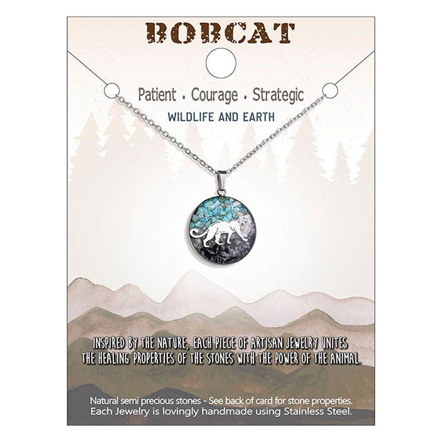 Edelstein-Tier-Halskette für Frauen, türkisfarbene Trommelstein-Anhänger-Halskette, zierliche Kreis-Elch-Bär-Halskette für Frauen und Mädchen, Wildtier-Schmuck, Geschenk