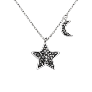 Mond- und Stern-Halskette für Damen, versilbert, zierliche schwarze Kristall-Mond-Halsketten, Halbmond-Stern-geometrischer Anhänger, Halskette, Schmuck, Geschenk