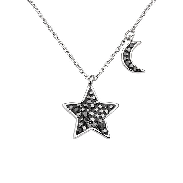 Mond- und Stern-Halskette für Damen, versilbert, zierliche schwarze Kristall-Mond-Halsketten, Halbmond-Stern-geometrischer Anhänger, Halskette, Schmuck, Geschenk