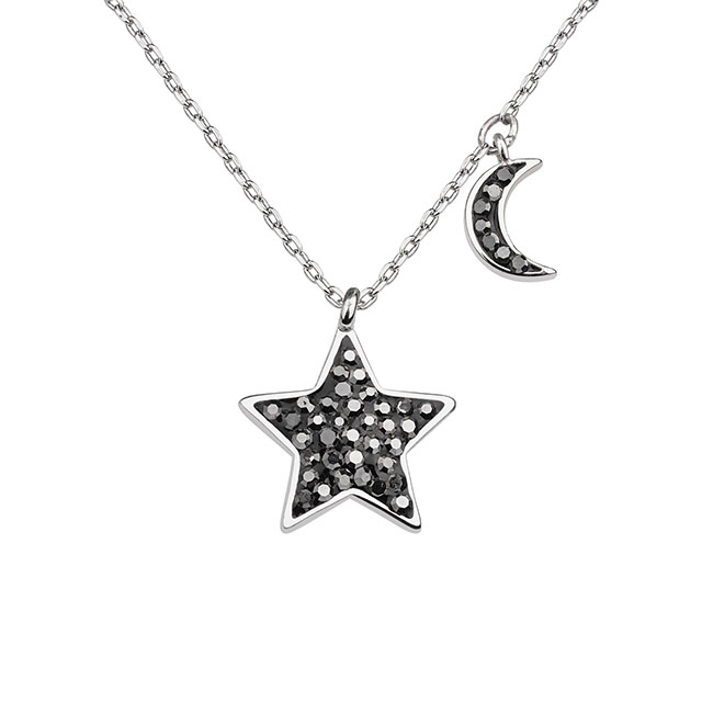 Mond- und Stern-Halskette für Damen, versilbert, zierliche schwarze Kristall-Mond-Halsketten, Halbmond-Stern-geometrischer Anhänger, Halskette, Schmuck, Geschenk
