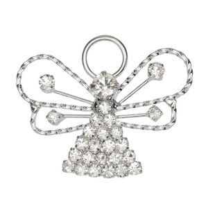 Schutzengel Vintage Kristall Strass Engel mit Flügeln Brosche 