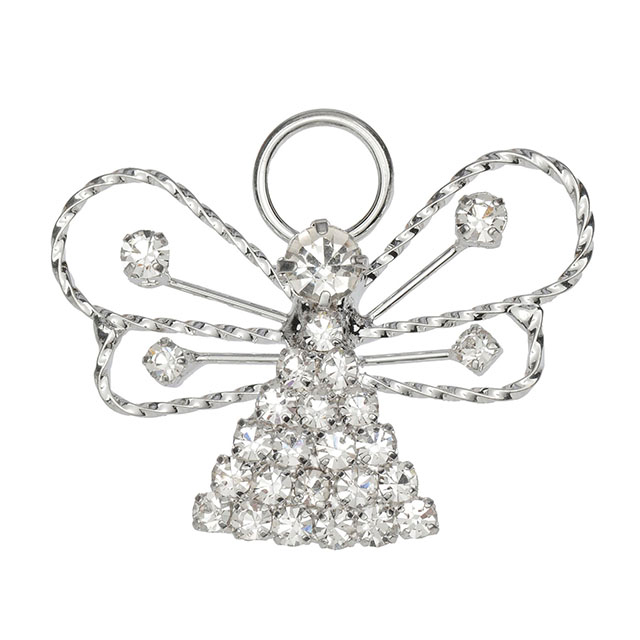 Schutzengel Vintage Kristall Strass Engel mit Flügeln Brosche 