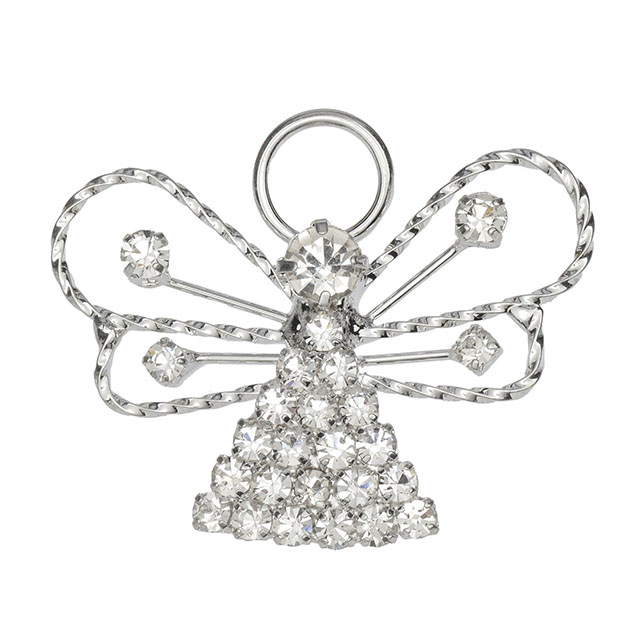 Schutzengel Vintage Kristall Strass Engel mit Flügeln Brosche 