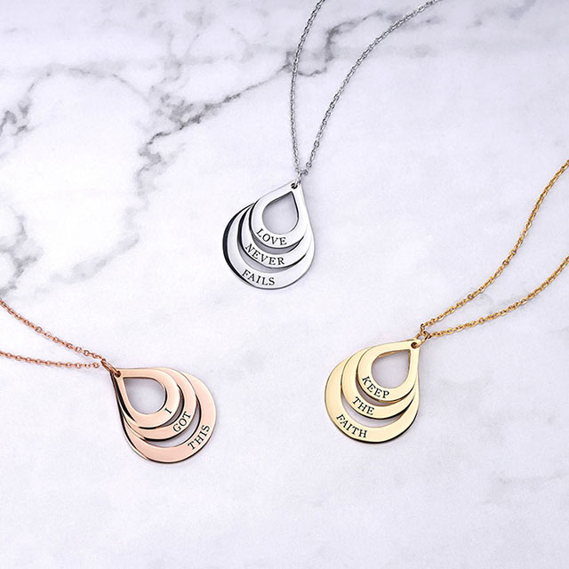 Benutzerdefinierte personalisierte Namenskette Wassertropfen drei Farben Edelstahl Halskette