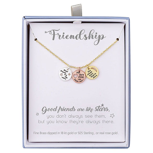 Halskette mit Münzanhänger „Good Friends Are Like Stars“ mit Gravur