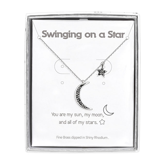 Mond- und Stern-Halskette für Damen, versilbert, zierliche schwarze Kristall-Mond-Halsketten, Halbmond-Stern-geometrischer Anhänger, Halskette, Schmuck, Geschenk