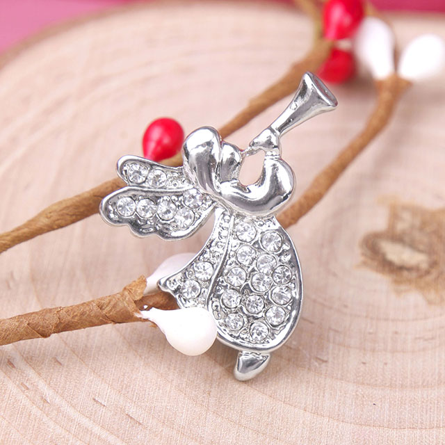 Schutzengel Vintage Kristall Strass Engel mit Flügeln Brosche 