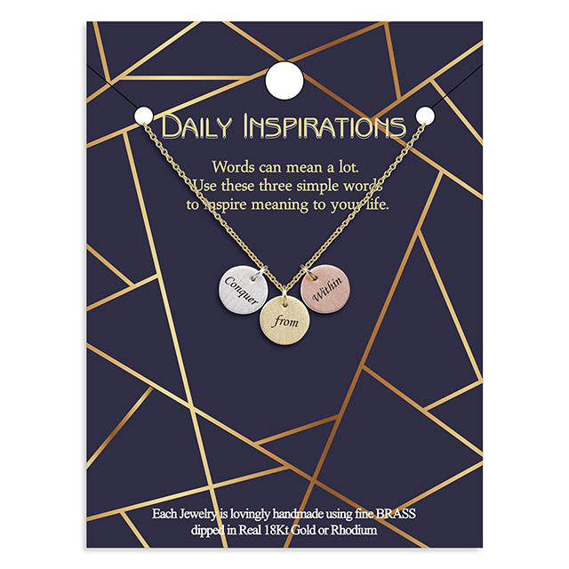 Inspirierende Scheiben-Halskette, goldversilbert, zierliche Halsketten mit personalisierten Zitaten, gravierte Scheiben-Anhänger-Halskette, Ermutigungsschmuck, Geschenk 