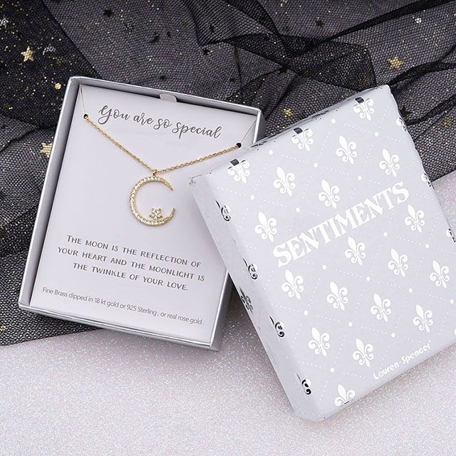  Mond-Halskette für Damen, versilbert, vergoldet, zierlicher Zirkonia, Halbmond, Stern-Anhänger, Halskette, Mondschmuck für Damen und Mädchen, Geburtstag, Weihnachten, Valentinstag, Geschenk für Freundin