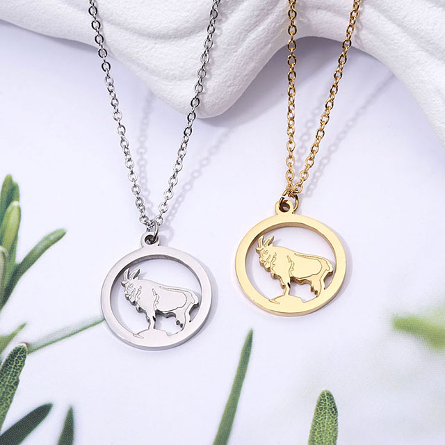  Tier-Halskette für Damen, Silber vergoldet, Wildtier-Natur-Tier-Anhänger, Kreis-Halskette, Bär, Elch, Hirsch, Elch, Natur-Schmuck, Tierliebhaber-Geschenke 