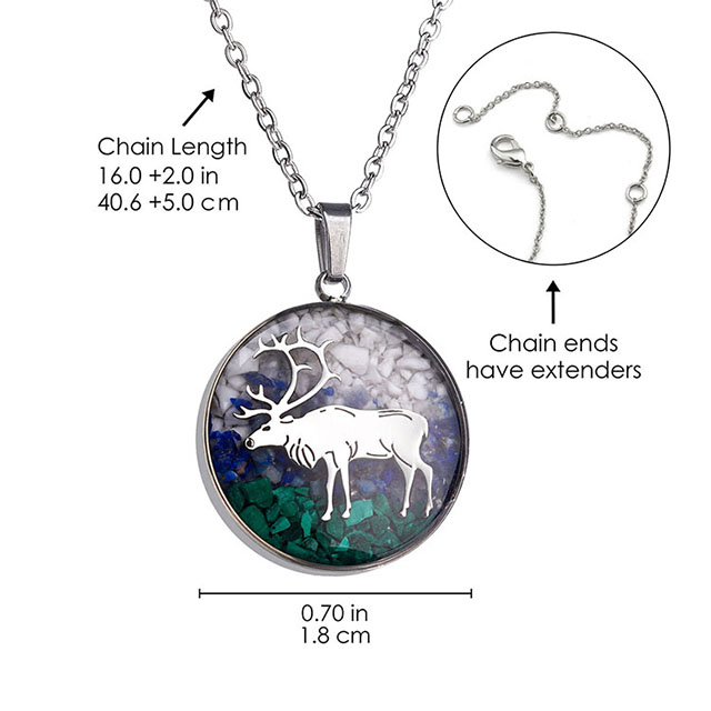 Edelstein-Tier-Halskette für Frauen, türkisfarbene Trommelstein-Anhänger-Halskette, zierliche Kreis-Elch-Bär-Halskette für Frauen und Mädchen, Wildtier-Schmuck, Geschenk
